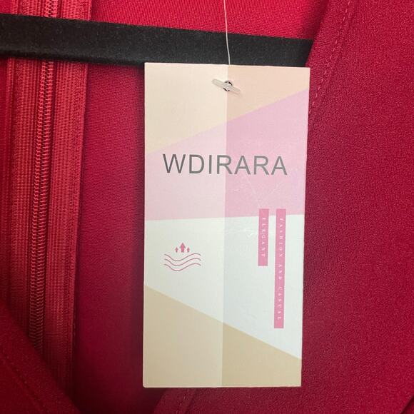 Wdirara Womens XS Wide Leg Jumpsuit Red Wine V-Neck Sheer Sleeve Elegant NWT - Picture 10 of 13